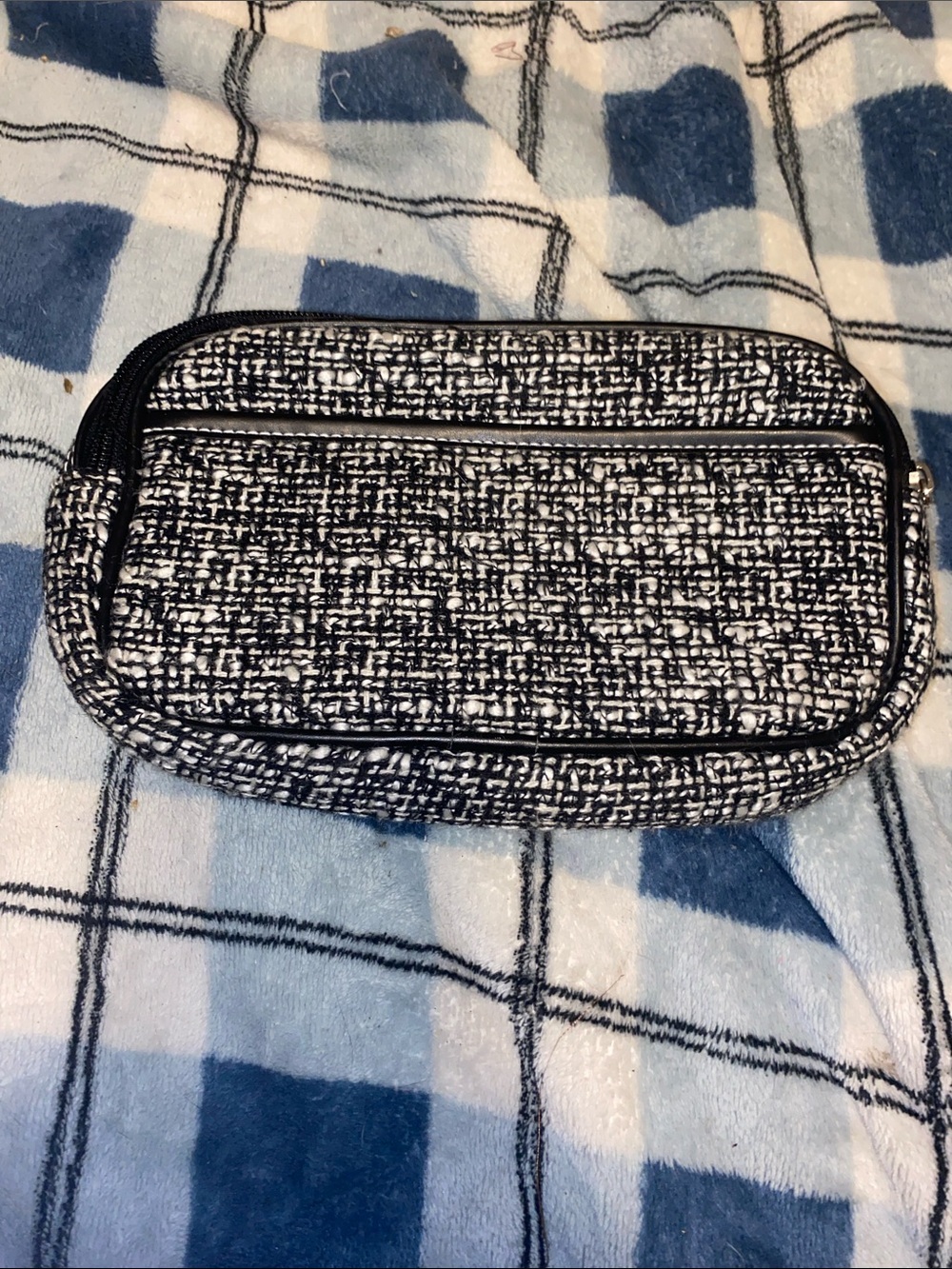 Bloomingdale's Black and White Tweed Cosmetic Pouch